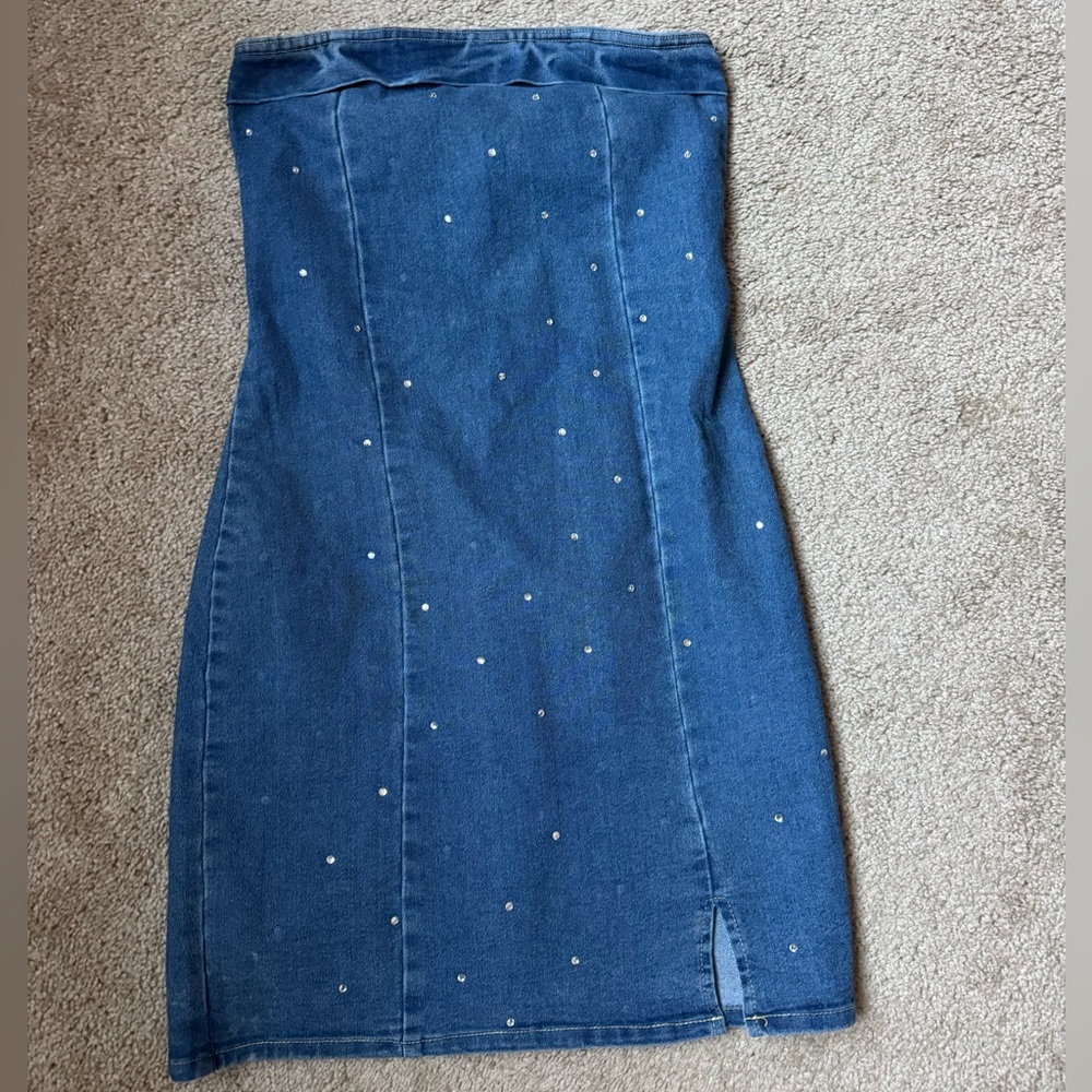 DENIM DRESS WITH RHINESTONES